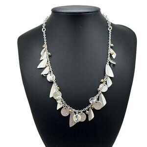 Chico's Necklace Jewelry Silver Tone Charm 20" Adjustable Leaf Art Deco